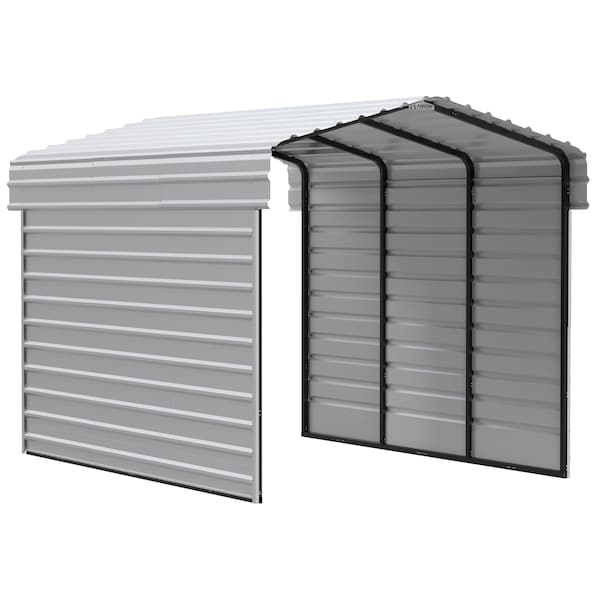 Arrow Storage Products Galvanized Steel Carport, W/ 2-Sided Enclosure, Compact Car Metal Carport Kit, 10'x15'x9', Eggshell CPH101509ECL2 - main